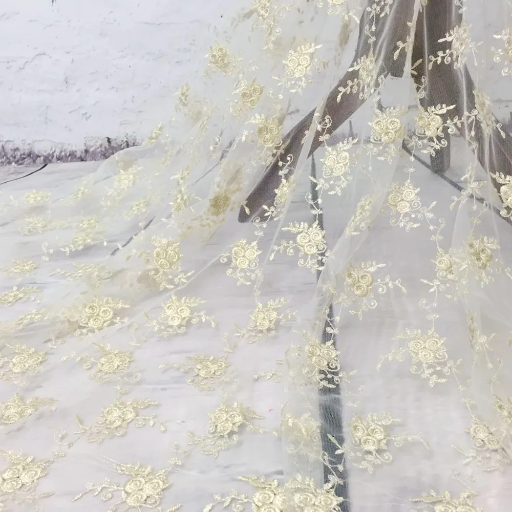 

High Quality 1Yard 130cm Wide Net Lace French Voile Guipure Tulle Mesh Lace Fabric For Wedding Dress Gold White Pink Blue Purple