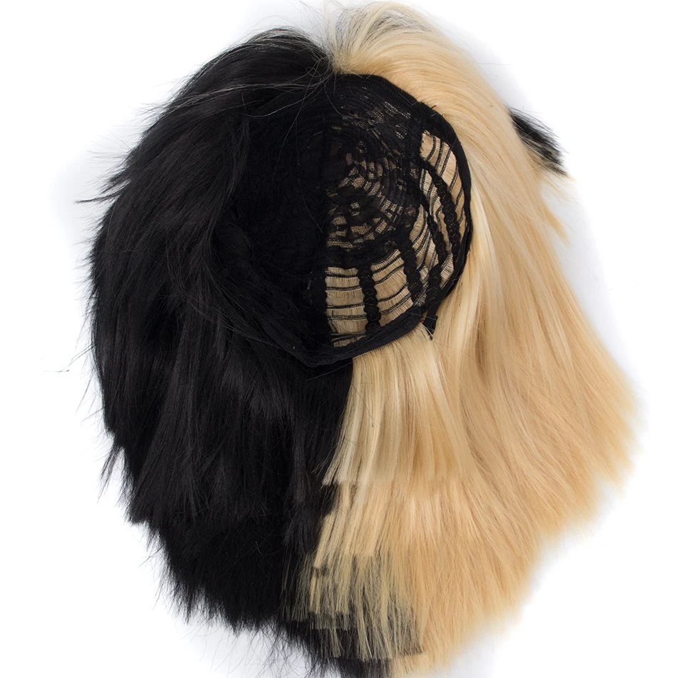 Qp волосы высокая температура волокна выделяет СИА живой это действие половина черный и блонд парик косплей перук Хэллоуин