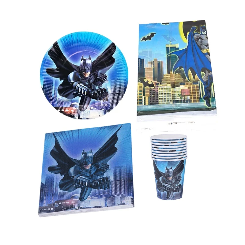 

61PCS Birthday Party Tablecloth Batman Theme Events Tableware Set Decoration Plates Cups Boys Favors Baby Shower Paper Napkins