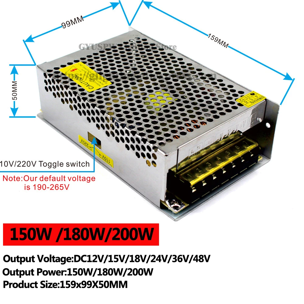Источник питания DC 12 В 15 в 18 в 24 в 36 в 48 в 48 Вт 60 Вт 72 Вт 100 Вт 120 Вт 150 Вт 180 Вт 200 Вт DC12V Трансформатор SMPS для светодиодных лент лампы CCTV
