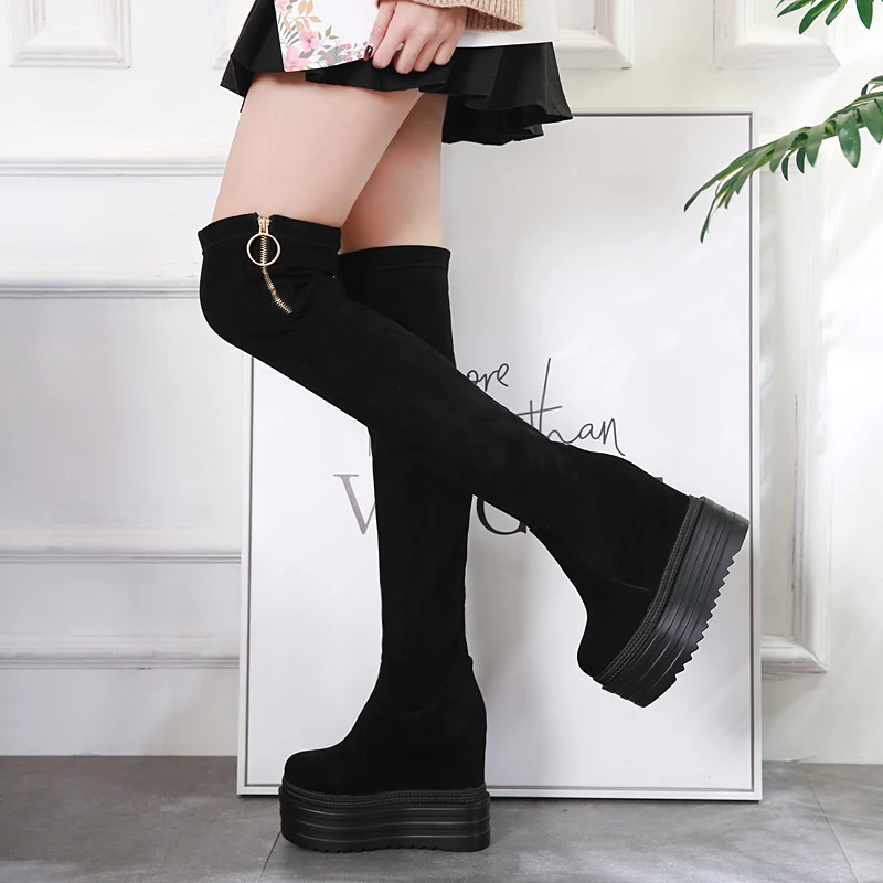 

2018 new autumn and winter plus velvet platform women's boots Korean fashion wedge with high long boots