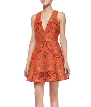 

Hot sale Fashion Flower Print Women A-Line Dress Sexy Deep V-Neck Cute Dresses