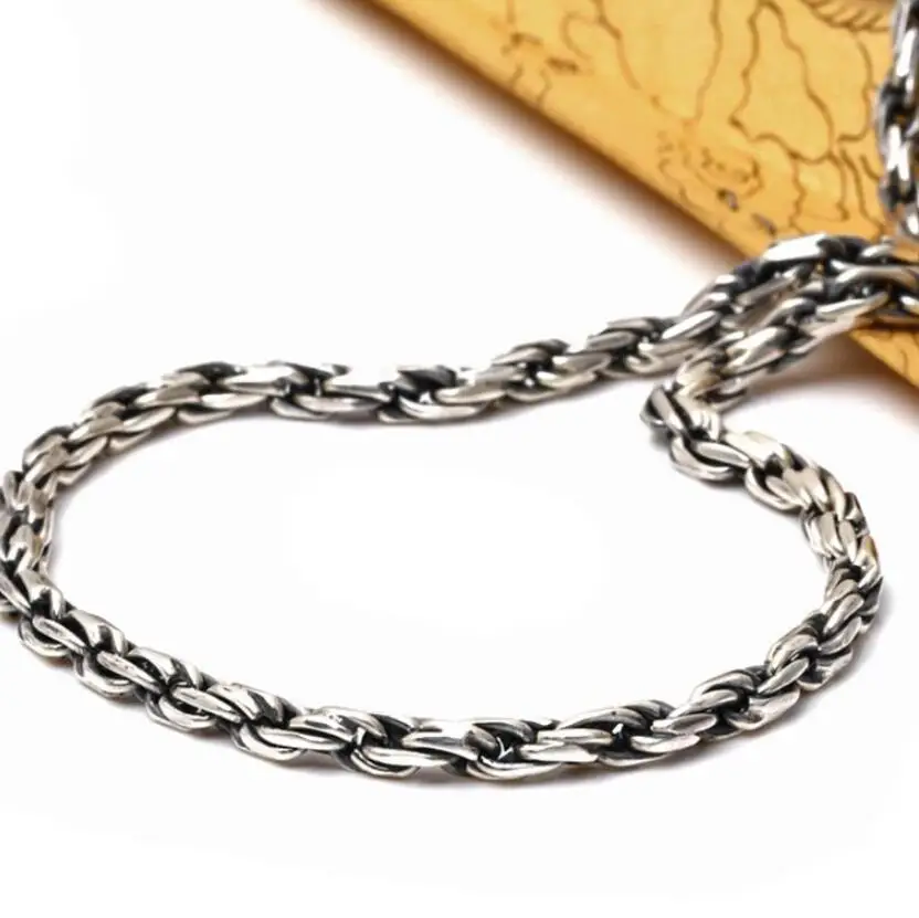 4mm thick twist cord link chain silver necklace sterling 925 silver