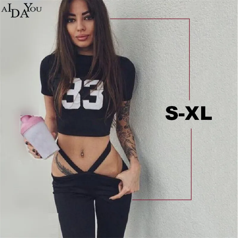 

Sexy Women Sets crop top Summer 2 Pieces Set lady Short Sleeve letter print tracksuit hypaethral suit black red ouc643