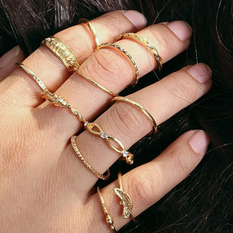 

12 PCs/Set Charm Vintage Punk Ring Gold Color Midi Finger Ring Set Boho Jewellery Party Knuckle Rings For Women Jewelry Anillos
