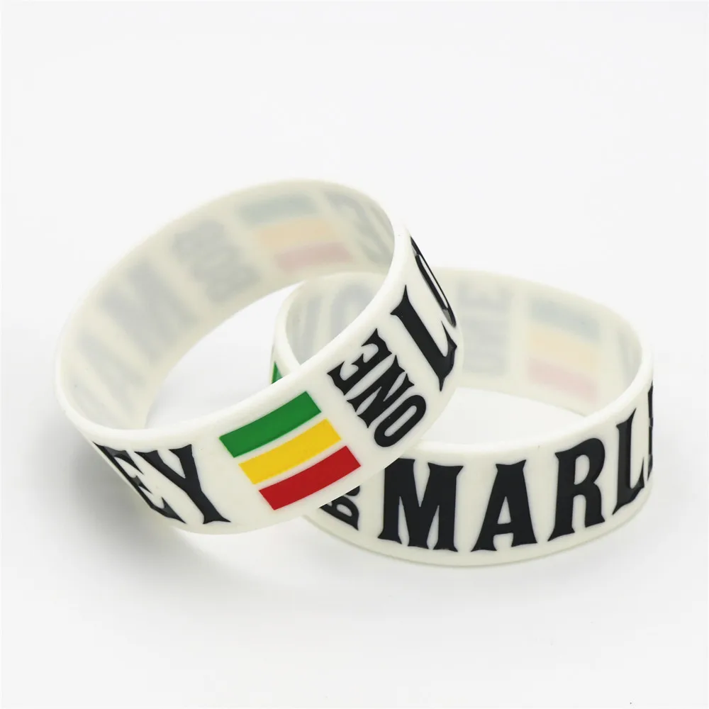 Lukeni 1 шт. " в ширину одна любовь Боб Марли Wristband Силикона Rasta Ямайка регги Браслеты& браслеты для любителей музыки подарок SH099