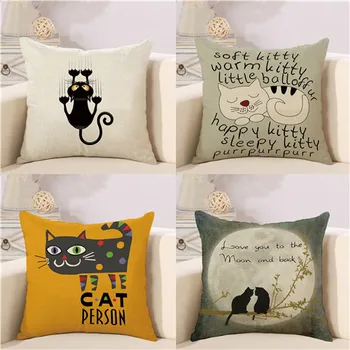 

1PCS Living Room Bed Chair Seat Waist Throw Cushion Cat Pillow cases Lovely Decorative Home Cotton Linen Pillow Case Cover