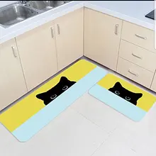 2 шт. кухонные подстилки И КОВРИКИ НАБОР Забавный застенчивый Черный кот домашний декор Нескользящая зона бегун входной коврик