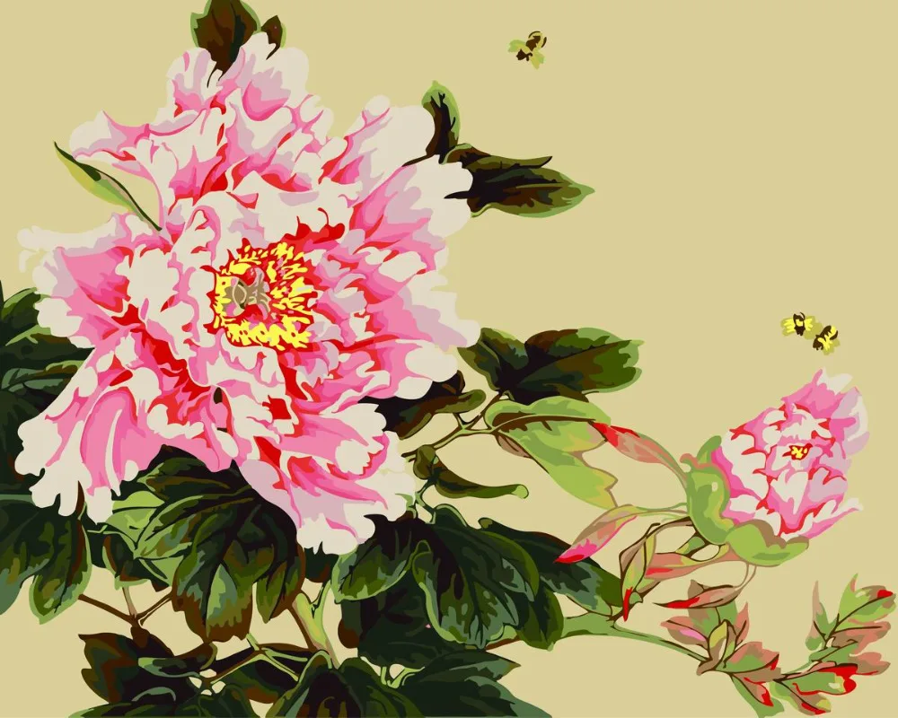 1535 Hq Pivoine Rose Fleurs Peinture Par Numéros Naturel Fleur Dessin Peinture Par Numéros Sans Cadre Maison Mur Décor œuvre In Peinture Et