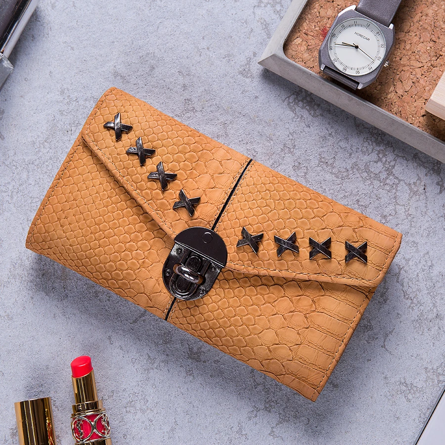 

AFKOMST Women Wallet Long Credit Cards Coin Purses Holders Hasp Closure PU Leather Metal Rivet Purse Money Bag VKP1470&VKP1471