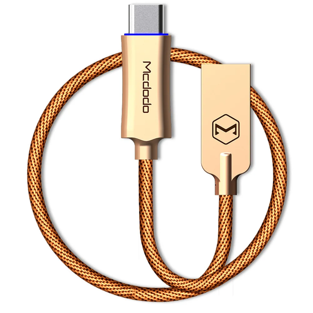 MCDODO Тип USB c быстрой зарядки автоотключения USB C кабель для Samsung Xiaomi OnePlus 5 со светодиодной подсветкой тип-c - Цвет: gold