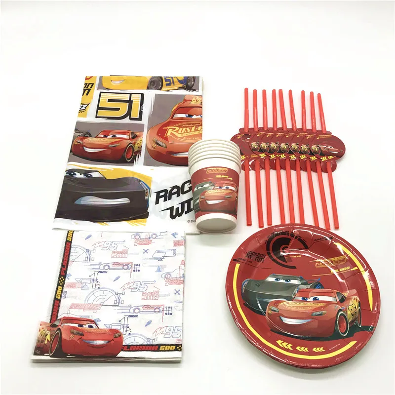 

New Disney Cars Theme 75Pcs/lot Paper Cup Plate Flexible Straw Napkins Boy Birthday Family Party Tablecloth Decoration Supply