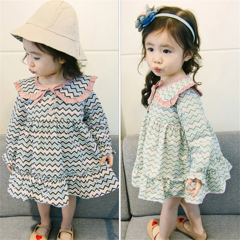 Детское Хлопковое платье в полоску с принтом виде волн|dress dress dress|summer cotton girls
