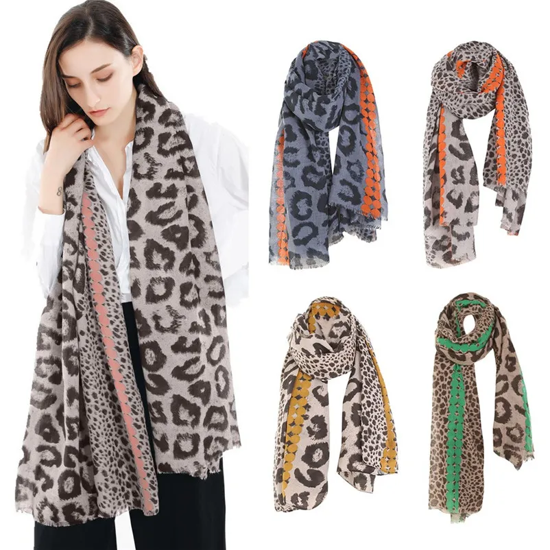 New Fashion Design Hot Women Winter Scarf Leopard Tassel Cotton Linen Color Block Scarf Shawl Wrap Cover crinkle hijab N19#N (10)