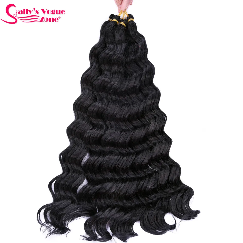 Sallyhair High Temperature Synthetic Deep Wave Twist Crochet Braids Black Color Bulk Hair Extension  (7)