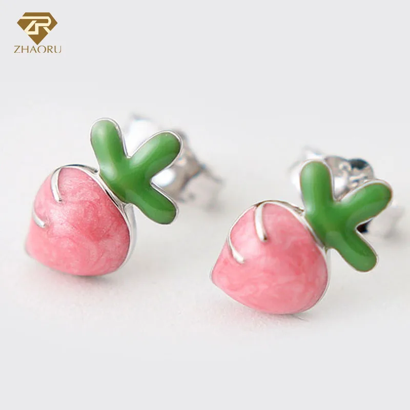 

ZHAORU 925 Sterling Sliver Earrings Silver Stud Earrings for Women Fine Jewelry Fashion Strawberry Earring