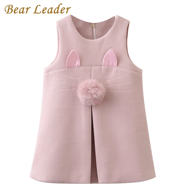 Bear Leader Girls Dress 2018 New Autumn Brand Girls Clothes Sleeveless Rabbit Ears With Fur Ball Accessories Children Clothing