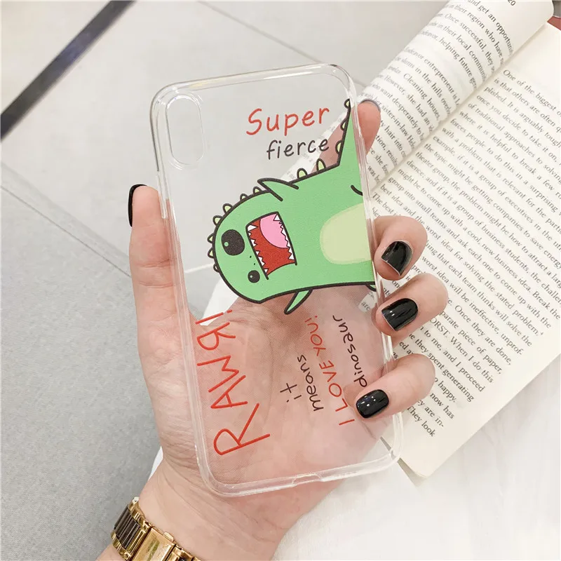 Cute Dinosaur Transparent Phone Case For iphone XS Max XR X 8 plus 6 6s 7 Cases Fashion Cartoon Soft TPU Coque Capa | Мобильные