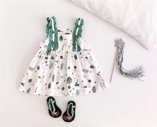 Платье для маленьких девочек модное летнее хлопковое платье принцессы без рукавов с поясом, 2 цвета - Цвет: Зеленый