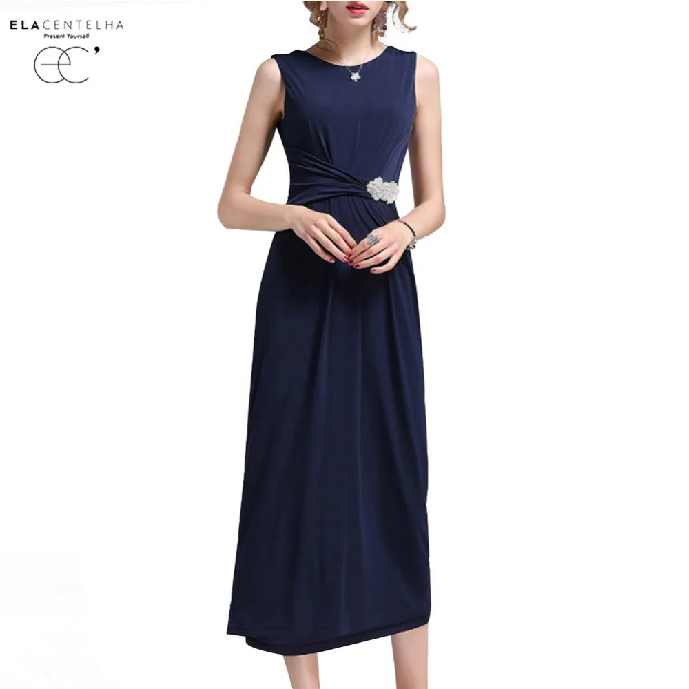 ElaCentelha Women Dress Chic Elegant Ladies Sleeveless Diamonds Maxi Party Dresses Female Clothing Open Slit Long Dress