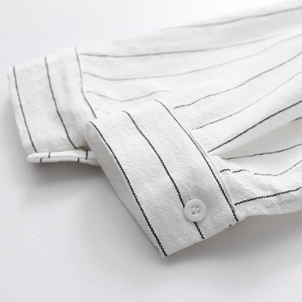 Fashion Women Stripe Shirts korean style women Autumn Top Lapel Shirt Weather Printing Long Sleeve Loose Blouse chemise femme