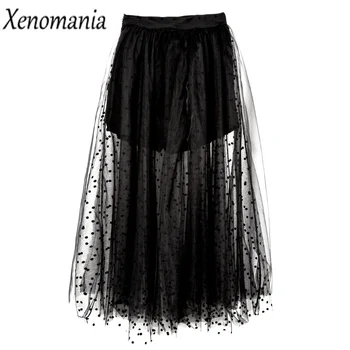 

Polka Dot Skirt Summer Long Skirts Womens 2019 Adult Tulle Skirt High Waist Black Tutu Skirts Mesh Vintage Lolita Sexy Saias New