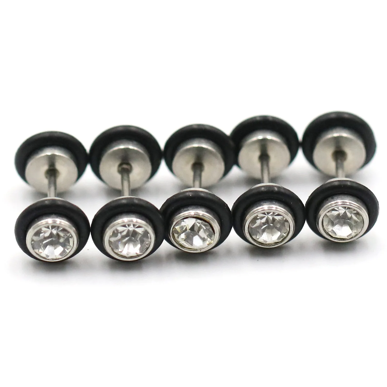

Surgical Steel Earrings Stud Fake Ear Plug Expander Hypoallergenic Piercing Crystal Clay Black Ear Jewelry