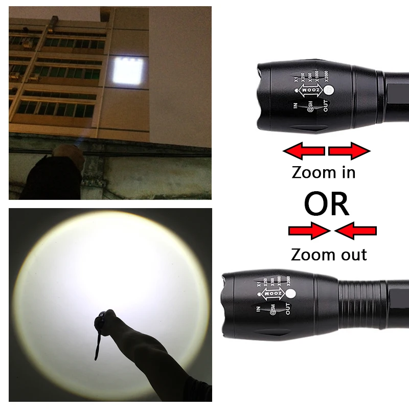 Z12 светодиодный вспышка светильник A100 XML T6 L2 светодиодный Портативный Тактический светильник фонарь Водонепроницаемый фонарь 5 режимов, масштабируемый бинокль для кемпинга для верховой езды светильник