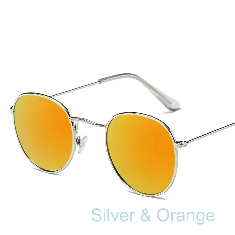 Женские винтажные солнцезащитные очки для женщин, цветные линзы для глаз, круглые очки, прозрачные ретро солнцезащитные очки, роскошные Брендовые очки - Цвет линз: Silver Orange
