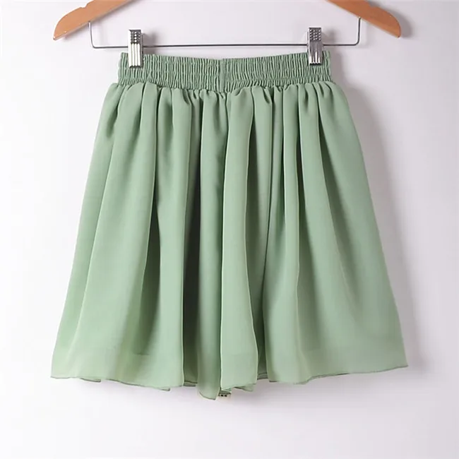 Женские юбки с высокой талией, 17 цветов, летняя пышная мини-юбка с оборками, короткая плиссированная юбка, Двухслойное бальное платье, шифоновая юбка - Цвет: W00234 light green