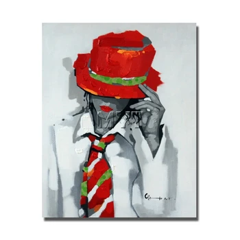 

The Fashion Man Wear Red Hat no Framed and With framed Oil Painting Canvas Palette Knife On Canvas Picture Home Decoration