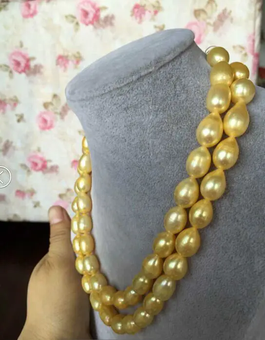 

13-14mm SOUTH SEA BAROQUE GOLD PEARL NECKLACE 38INCH14KGP