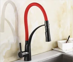 OUYASHI кухонный кран pull вниз на бортике холодной и горячей воды смеситель для раковины - Цвет: black bronze and red