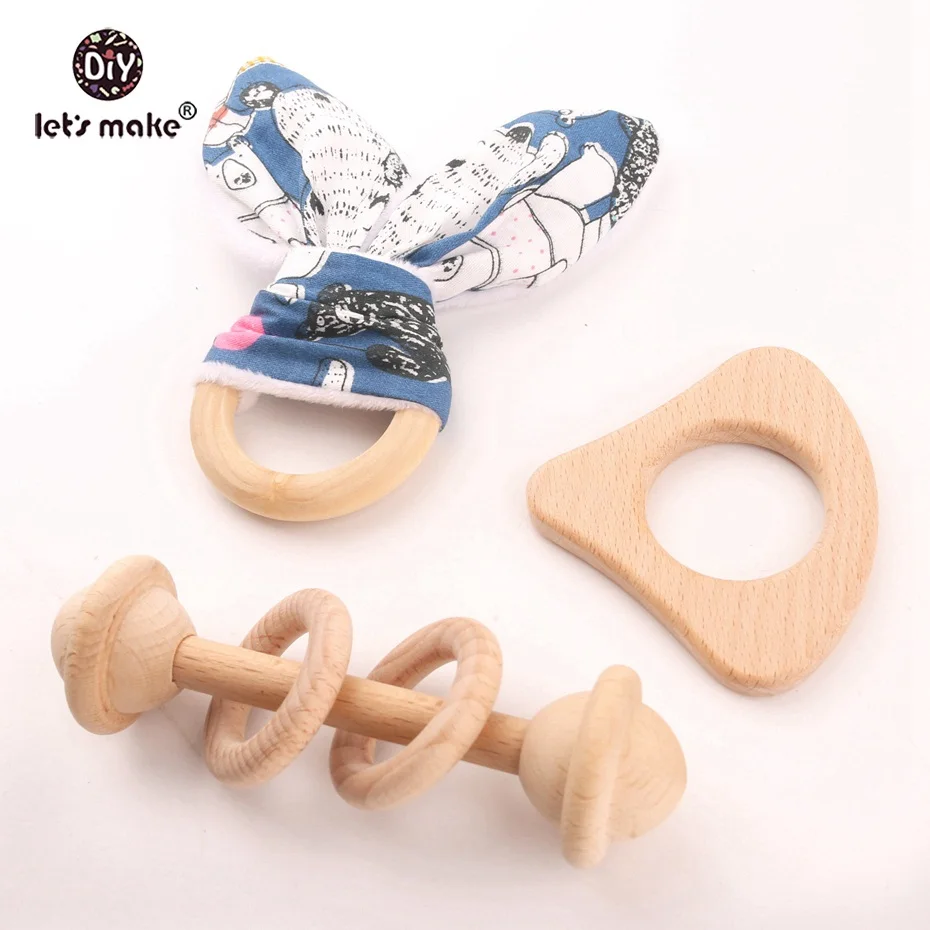 

Let's Make 3pc Organic Wooden Bunny Ear 56mm Pacifier Accessories Pendant Eco-Friendly Montessori Toy Shower Gift Baby Teethers
