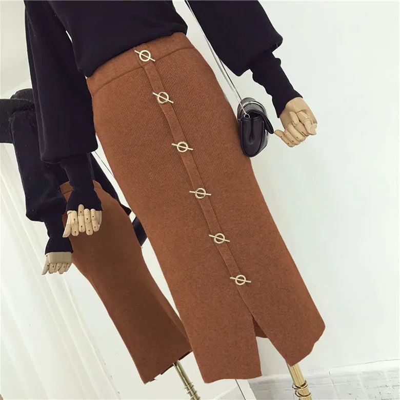 Saias Pecho Midi Vintage Falda Mujeres Para Las Negro Solo caqui Negro gris Caqui Gris Otoño Lápiz Gtgyff Caliente Faldas Invierno wqt4RYYa