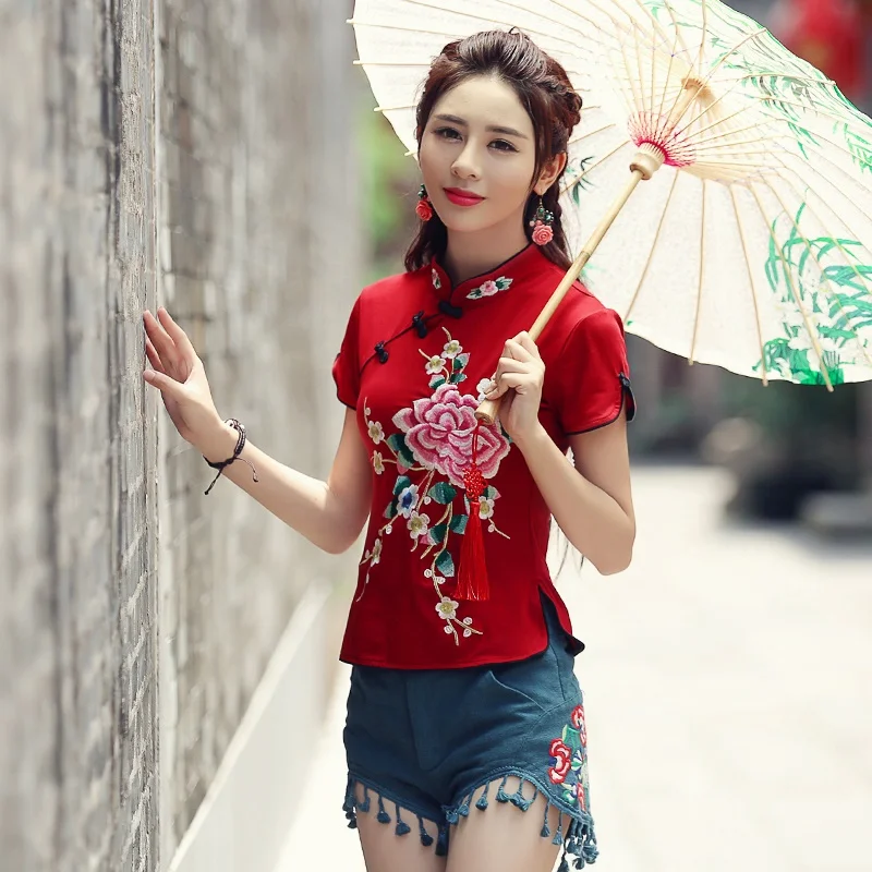 Традиционная китайская одежда для женщин Cheongsam Топ воротник стойка Женские топы и блузки Восточная китайская одежда AA4657