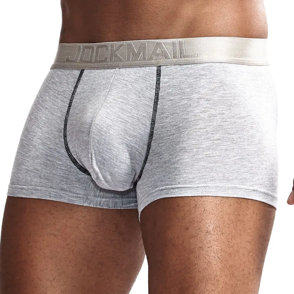 JOCKMAIL, сексуальные мужские трусы-боксеры, с мешочком для пениса, u-образная выпуклость, модальное дышащее Мужское нижнее белье, трусы для геев, боксеры, мужские трусы - Цвет: Серый