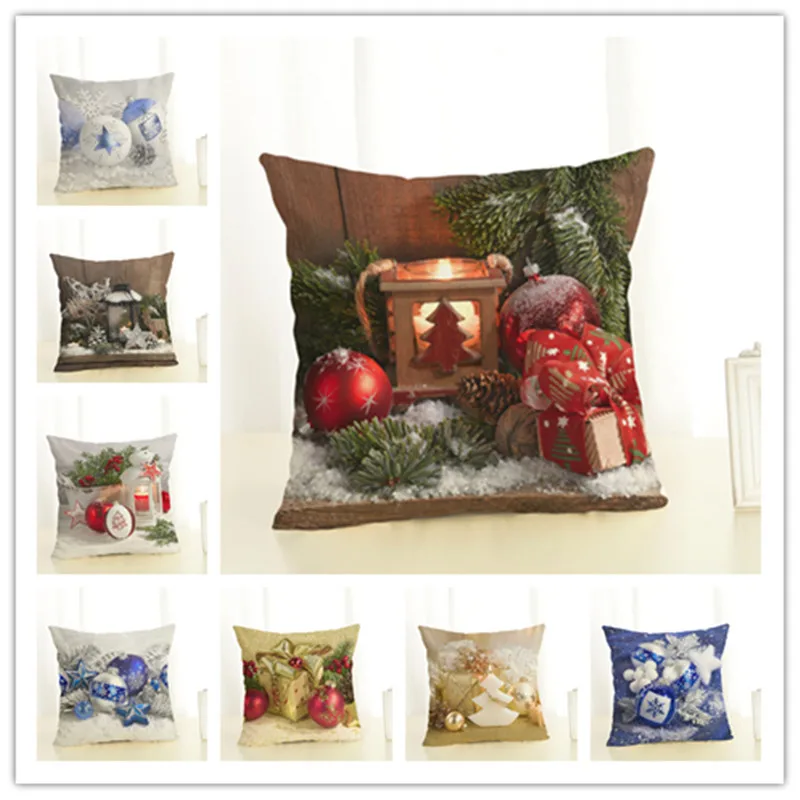 Merry Christmas Decorations for Home Square Linen Cover Cushion New Gift Decoration Pillowcase Ball Pattern | Дом и сад