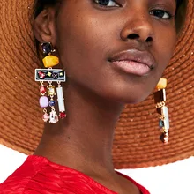 JUJIA 5 colors good quality resin beads with crystal Tassel Earrings New Statement Fringing earrings maxi cami dress with fringing black