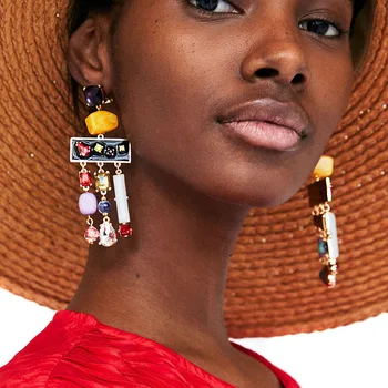 

Jujia 5 Colors Good Quality Resin Beads With Crystal Tassel Earrings New Statement Fringing Earrings