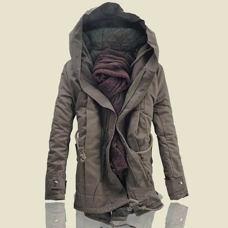 Winter Hooded Long Coat Men's Hooded Parkas Large Size Thick Coat Tide Men's Clothing