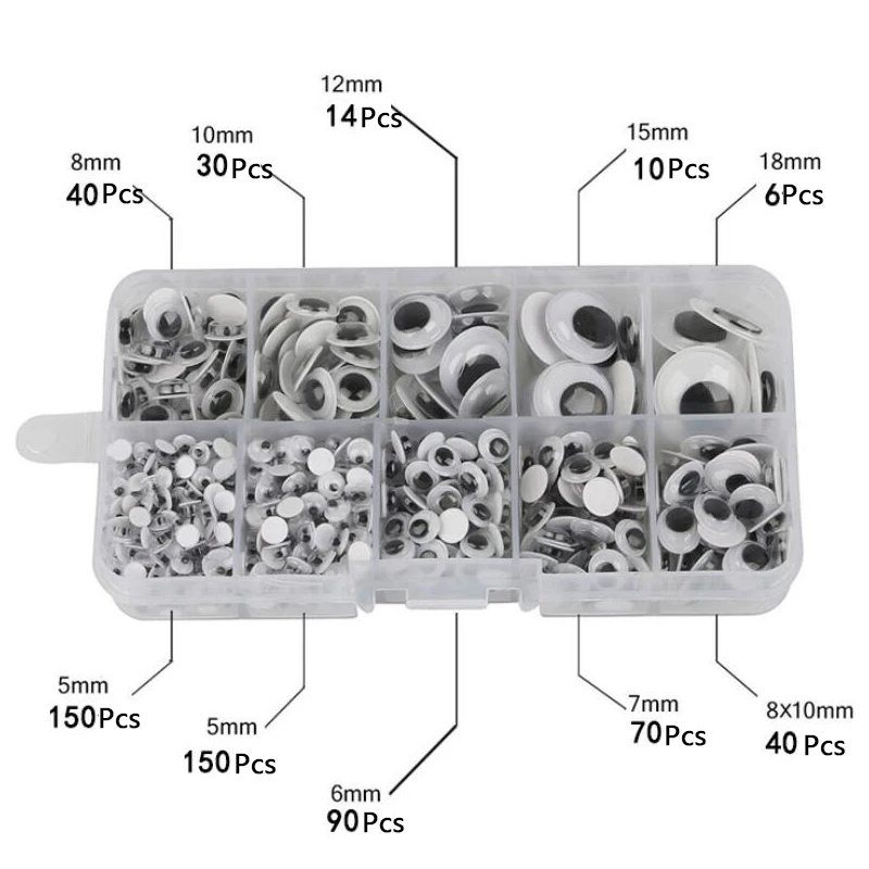 Прибл. 600 шт 5-15 мм самоклеющиеся смешанные куклы глаза игрушки куклы Wiggly глазные яблоки для куклы аксессуары в коробке Diy ремесло поставки Новые