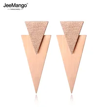 JeeMango розовое золото матовая поверхность двойной треугольник серьги из нержавеющей стали модные ювелирные изделия Букле D'oreille JE18073