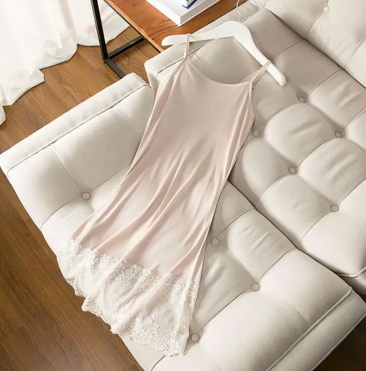 100% Silk Knit Stretchy Lace Full Slip Sleepwear Chemise Adjustable Strap SG323