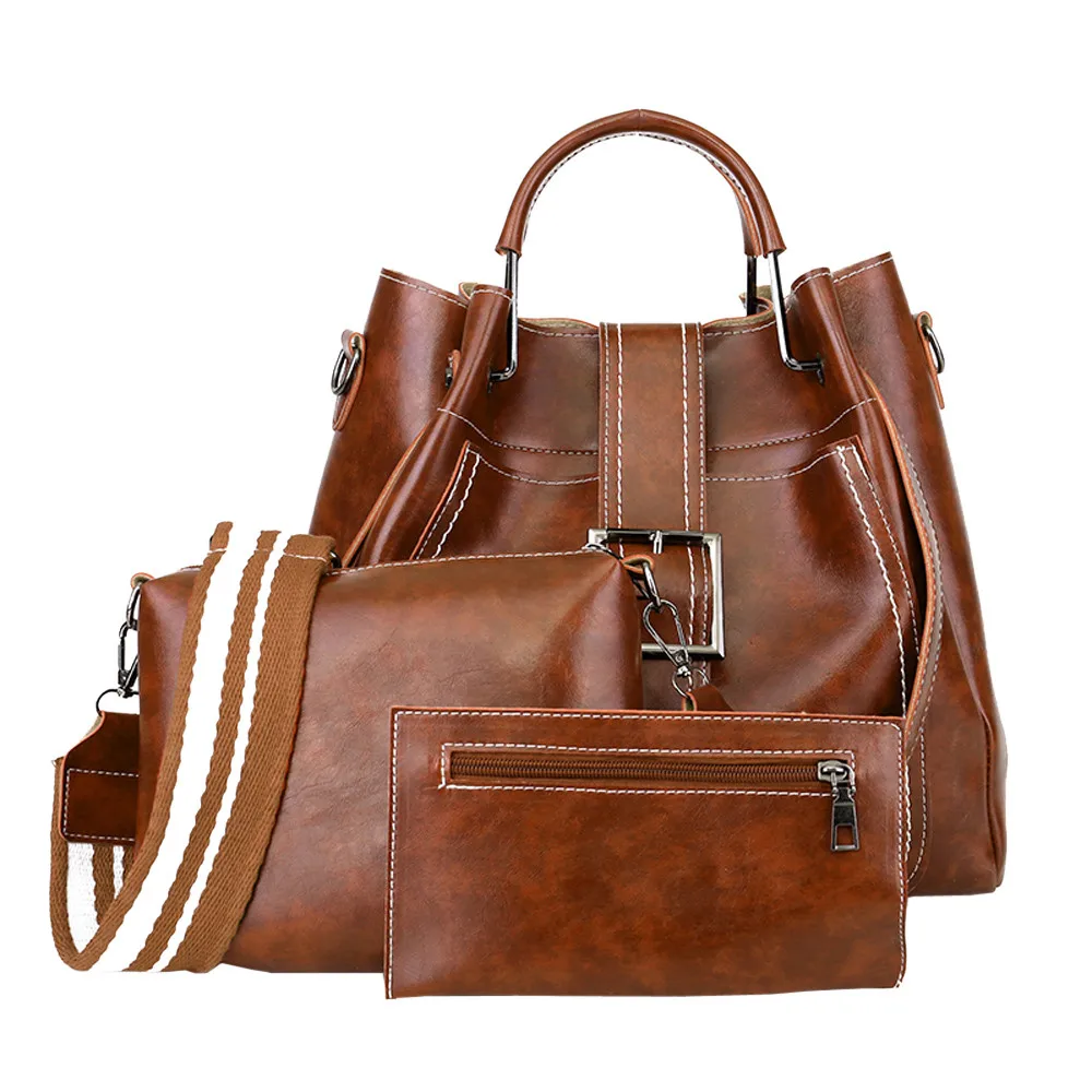 

3Pcs PU Leather Women Bags Casual Handbags Vintage Shoulder Bag Large Capacity handbag Wallet Solid Color Card Holder Wholesale