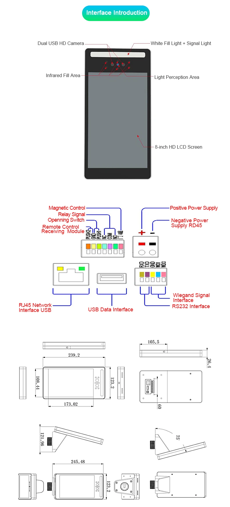 High Precision Binocular Camera Biometric Face Recognition Door Access Control System