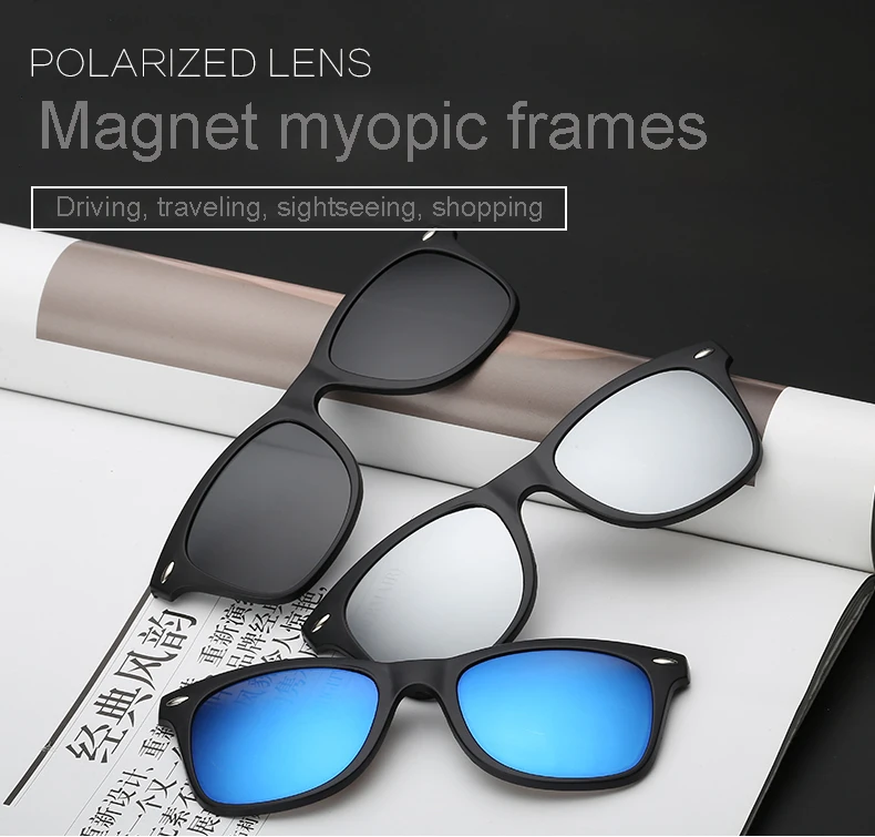 rose gold sunglasses HJYFINO 5 lenes Magnet Sunglasses Clip Mirrored Clip on Sunglasses clip on glasses Men Polarized Clip Custom Prescription Myopia big cat eye sunglasses