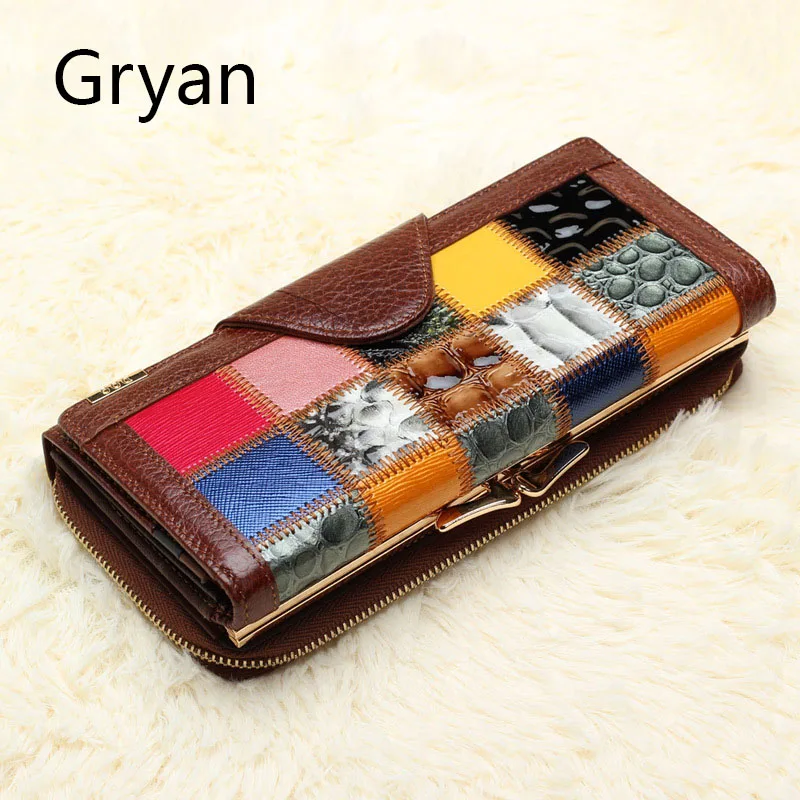 

Gryan Leather color matching hand bag female cowhide long wallet mobile phone wallet creative leather matching iron wallet 256