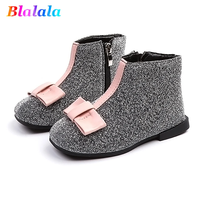

Autumn Winter warm thin velvet glitter bow baby girls ankle boots kids fashion boots for children designer shoes designer boots