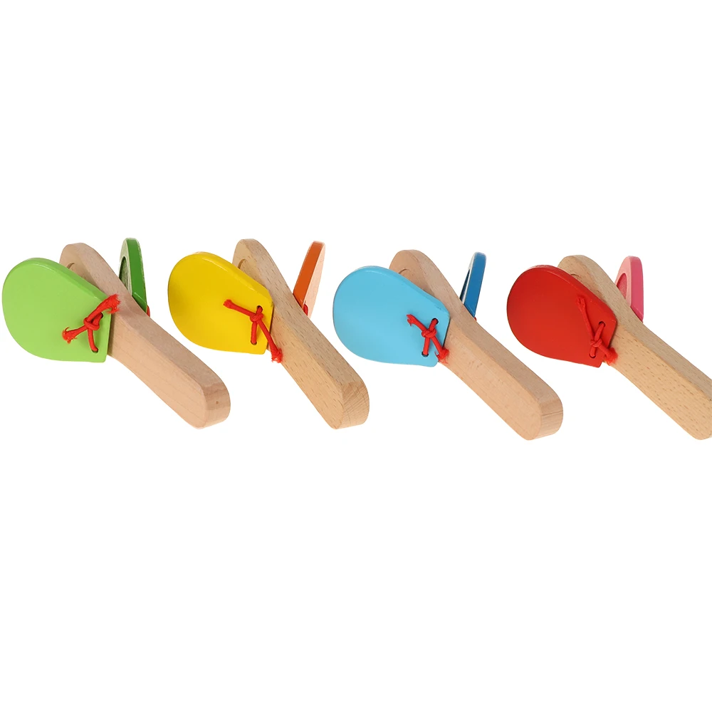 

Creative Wooden Castanet Clapper Handle Musical Instrument Toy Children Early Educational Castanet Toy Random Color